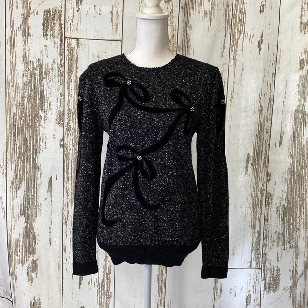 Jennifer Moore Black Sweater With Silver Metallic Thread Detailing Size Small